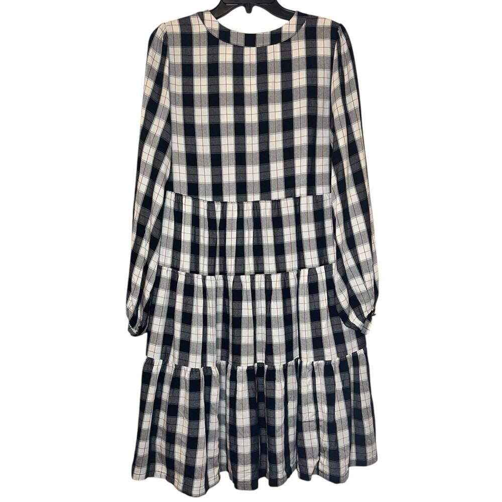 MAEVE Anthropologie Black Motif Amber Plaid Tiered Tunic Dress Flowy Boho Sz Med - Picture 2 of 12